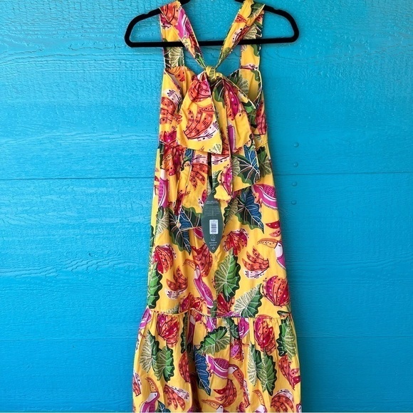 FARM RIO RUFFLE TIERED MAXI DRESS TIE BACK FUN PRINT BIRDS SIZE XS NWT - Picture 7 of 13
